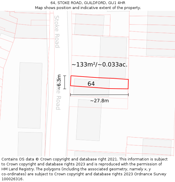 64, STOKE ROAD, GUILDFORD, GU1 4HR: Plot and title map