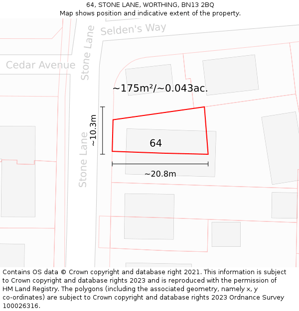 64, STONE LANE, WORTHING, BN13 2BQ: Plot and title map