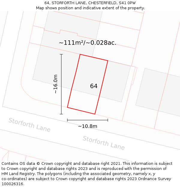 64, STORFORTH LANE, CHESTERFIELD, S41 0PW: Plot and title map