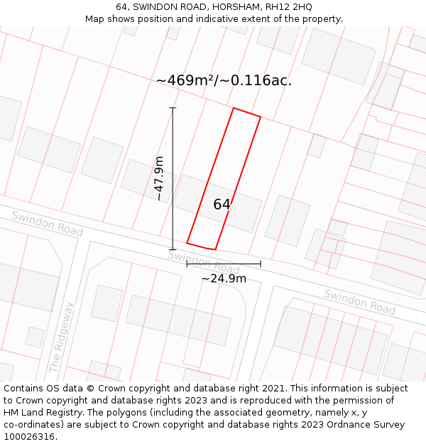 64, SWINDON ROAD, HORSHAM, RH12 2HQ: Plot and title map