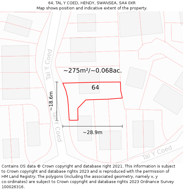 64, TAL Y COED, HENDY, SWANSEA, SA4 0XR: Plot and title map