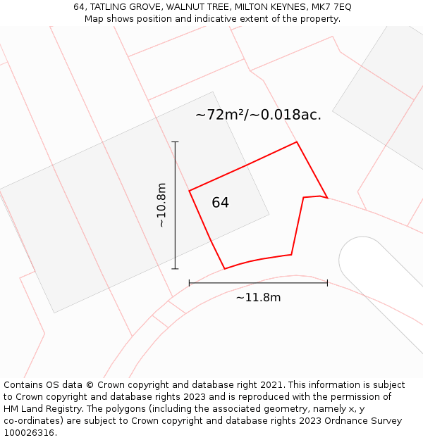 64, TATLING GROVE, WALNUT TREE, MILTON KEYNES, MK7 7EQ: Plot and title map