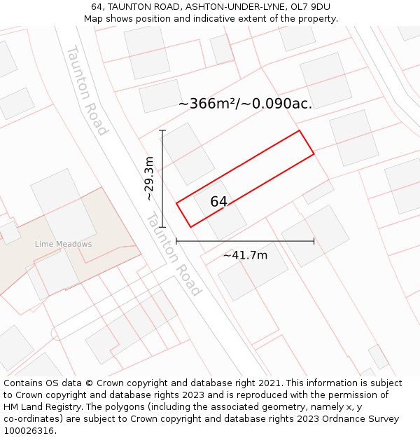 64, TAUNTON ROAD, ASHTON-UNDER-LYNE, OL7 9DU: Plot and title map