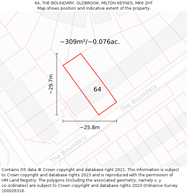 64, THE BOUNDARY, OLDBROOK, MILTON KEYNES, MK6 2HT: Plot and title map