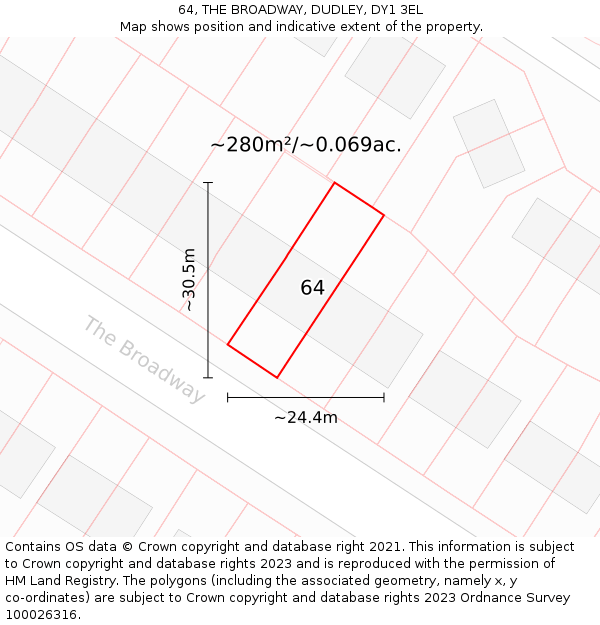 64, THE BROADWAY, DUDLEY, DY1 3EL: Plot and title map