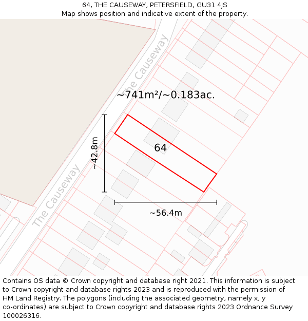 64, THE CAUSEWAY, PETERSFIELD, GU31 4JS: Plot and title map