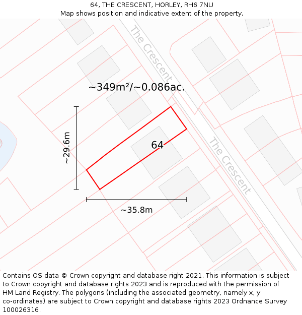 64, THE CRESCENT, HORLEY, RH6 7NU: Plot and title map