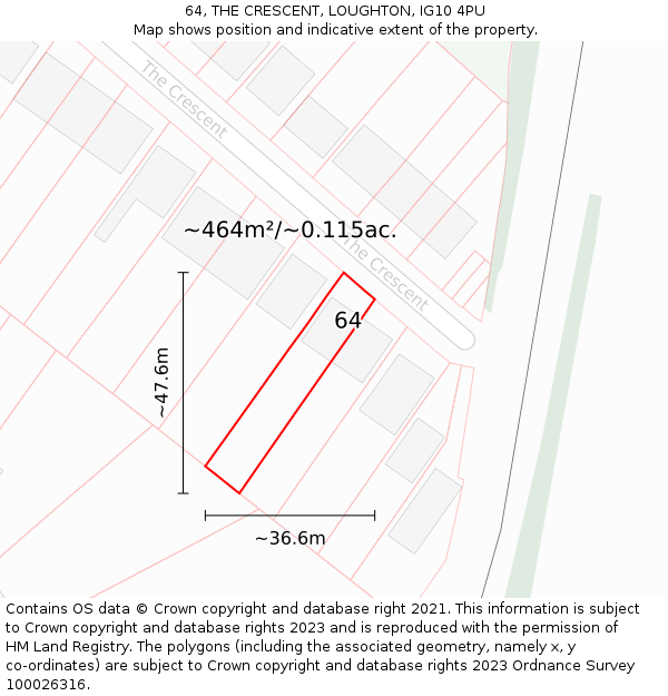 64, THE CRESCENT, LOUGHTON, IG10 4PU: Plot and title map