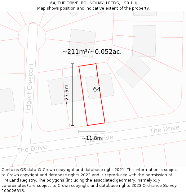 64, THE DRIVE, ROUNDHAY, LEEDS, LS8 1HJ: Plot and title map