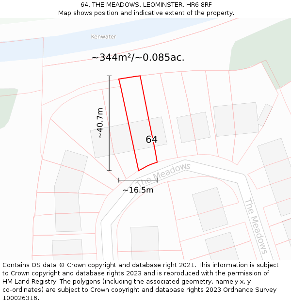 64, THE MEADOWS, LEOMINSTER, HR6 8RF: Plot and title map