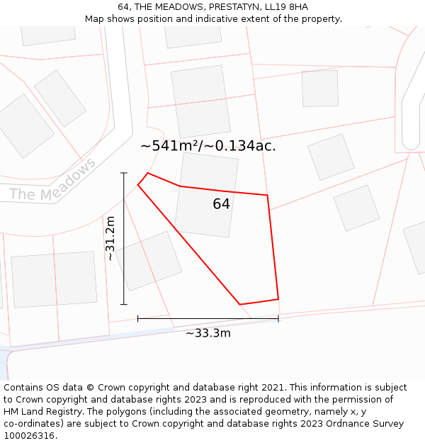 64, THE MEADOWS, PRESTATYN, LL19 8HA: Plot and title map