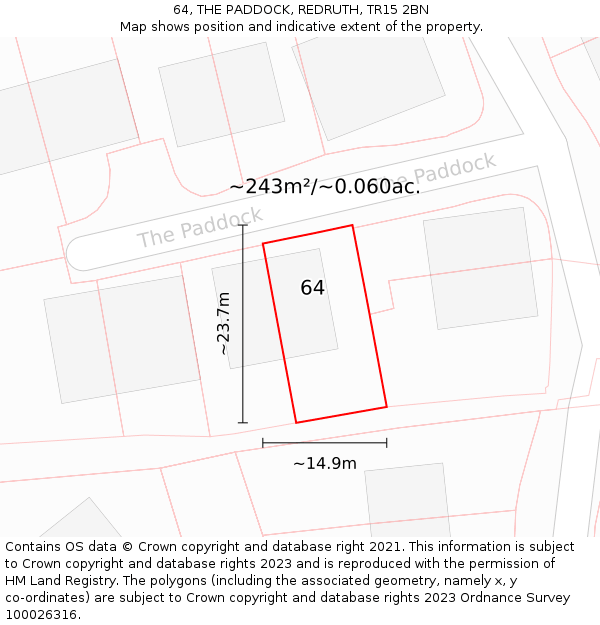 64, THE PADDOCK, REDRUTH, TR15 2BN: Plot and title map