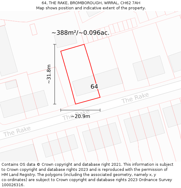 64, THE RAKE, BROMBOROUGH, WIRRAL, CH62 7AH: Plot and title map