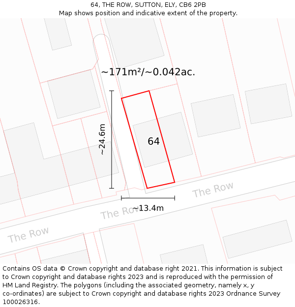 64, THE ROW, SUTTON, ELY, CB6 2PB: Plot and title map