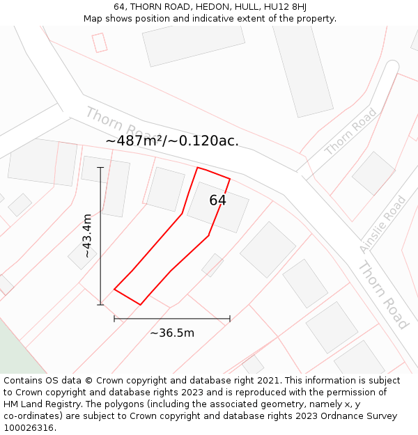 64, THORN ROAD, HEDON, HULL, HU12 8HJ: Plot and title map