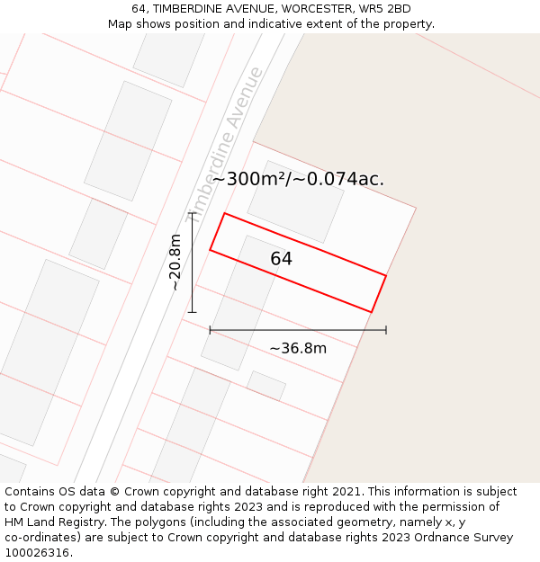 64, TIMBERDINE AVENUE, WORCESTER, WR5 2BD: Plot and title map