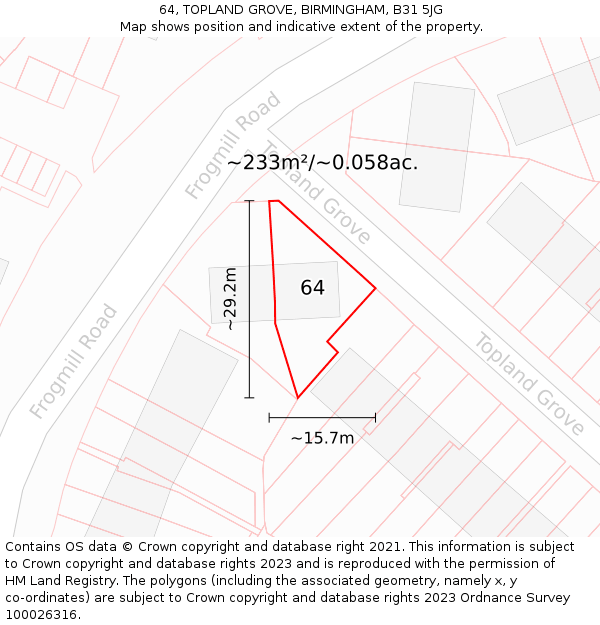 64, TOPLAND GROVE, BIRMINGHAM, B31 5JG: Plot and title map