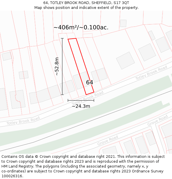 64, TOTLEY BROOK ROAD, SHEFFIELD, S17 3QT: Plot and title map