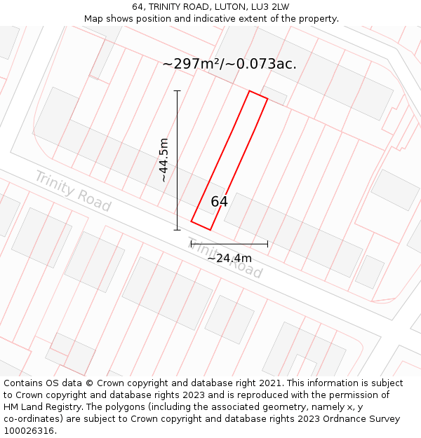 64, TRINITY ROAD, LUTON, LU3 2LW: Plot and title map