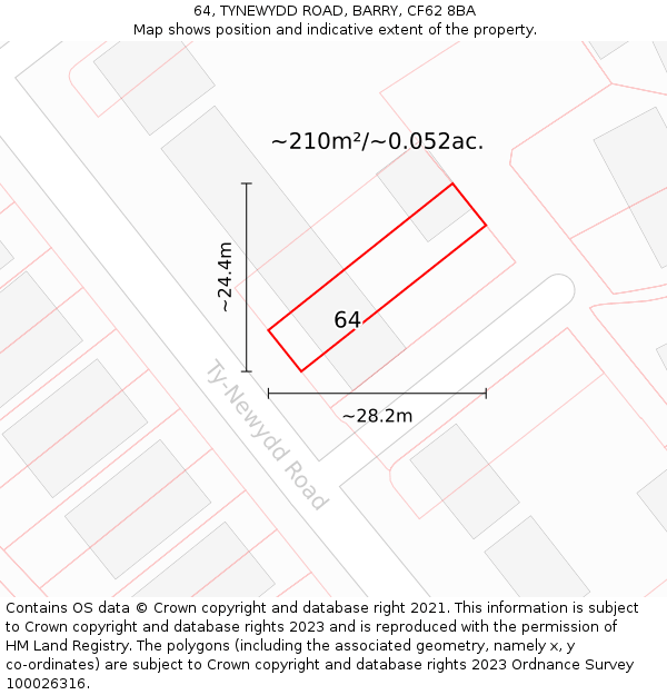 64, TYNEWYDD ROAD, BARRY, CF62 8BA: Plot and title map