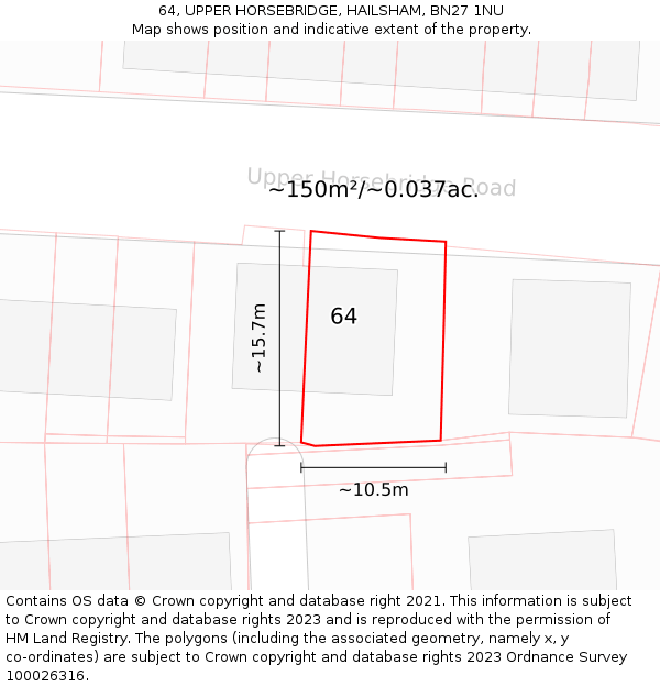 64, UPPER HORSEBRIDGE, HAILSHAM, BN27 1NU: Plot and title map