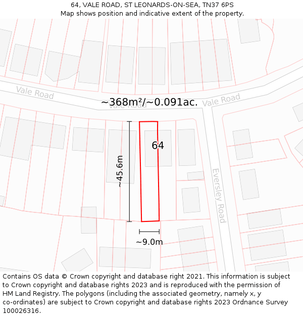 64, VALE ROAD, ST LEONARDS-ON-SEA, TN37 6PS: Plot and title map