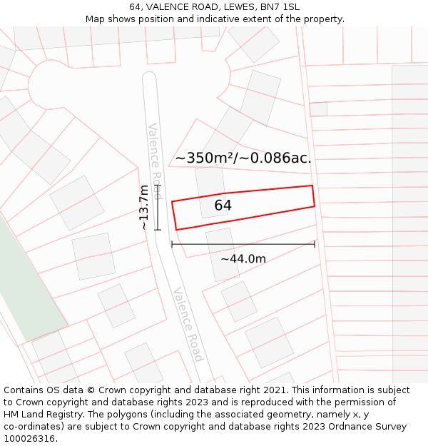 64, VALENCE ROAD, LEWES, BN7 1SL: Plot and title map