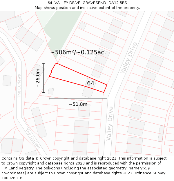 64, VALLEY DRIVE, GRAVESEND, DA12 5RS: Plot and title map