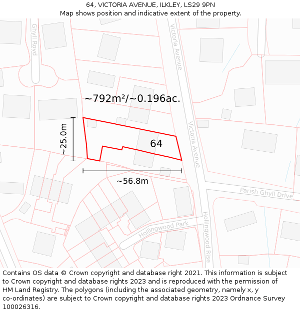 64, VICTORIA AVENUE, ILKLEY, LS29 9PN: Plot and title map