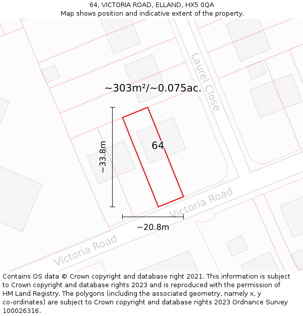 64, VICTORIA ROAD, ELLAND, HX5 0QA: Plot and title map