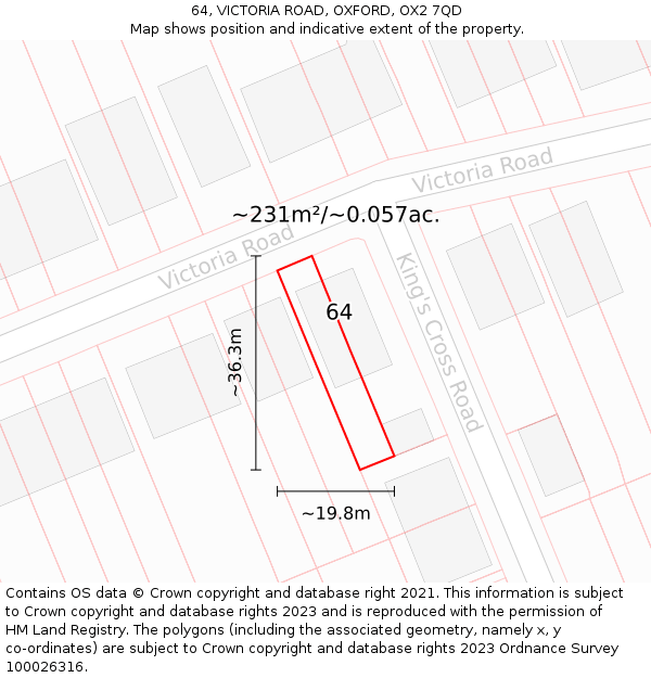 64, VICTORIA ROAD, OXFORD, OX2 7QD: Plot and title map