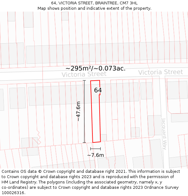 64, VICTORIA STREET, BRAINTREE, CM7 3HL: Plot and title map