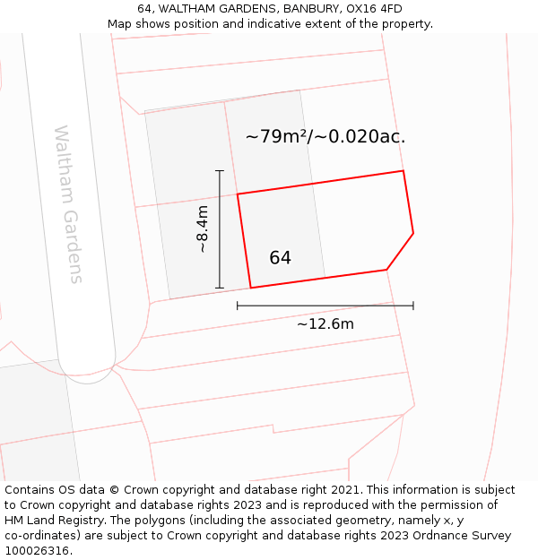 64, WALTHAM GARDENS, BANBURY, OX16 4FD: Plot and title map