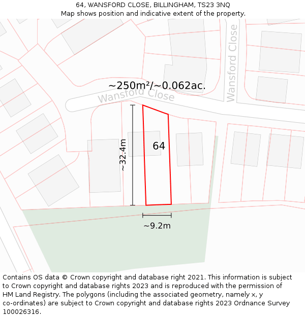 64, WANSFORD CLOSE, BILLINGHAM, TS23 3NQ: Plot and title map