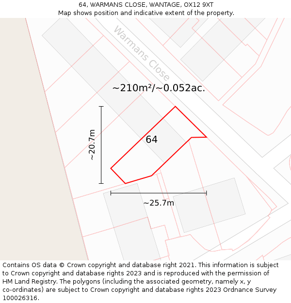 64, WARMANS CLOSE, WANTAGE, OX12 9XT: Plot and title map