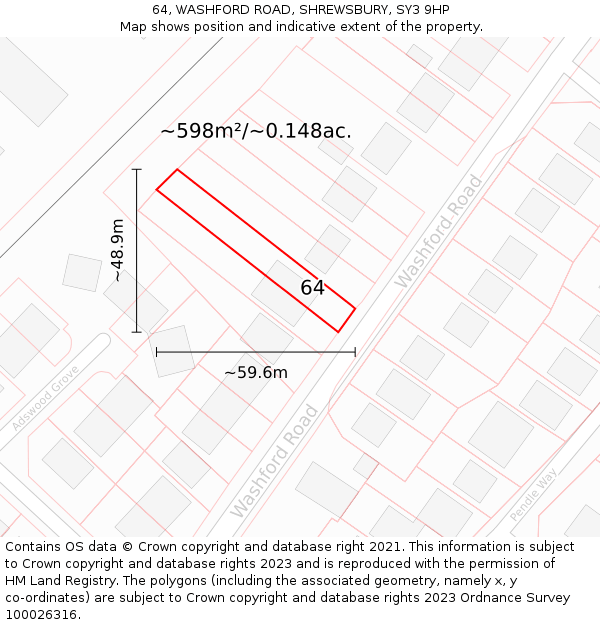 64, WASHFORD ROAD, SHREWSBURY, SY3 9HP: Plot and title map