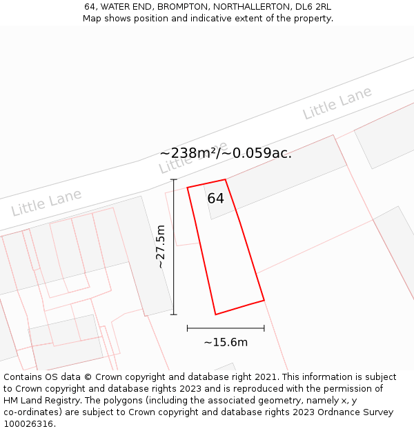 64, WATER END, BROMPTON, NORTHALLERTON, DL6 2RL: Plot and title map