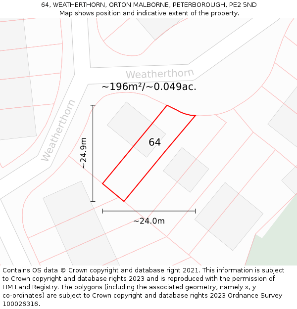 64, WEATHERTHORN, ORTON MALBORNE, PETERBOROUGH, PE2 5ND: Plot and title map