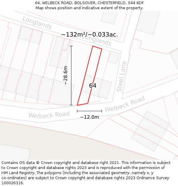 64, WELBECK ROAD, BOLSOVER, CHESTERFIELD, S44 6DF: Plot and title map