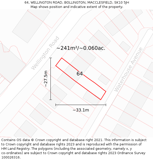 64, WELLINGTON ROAD, BOLLINGTON, MACCLESFIELD, SK10 5JH: Plot and title map