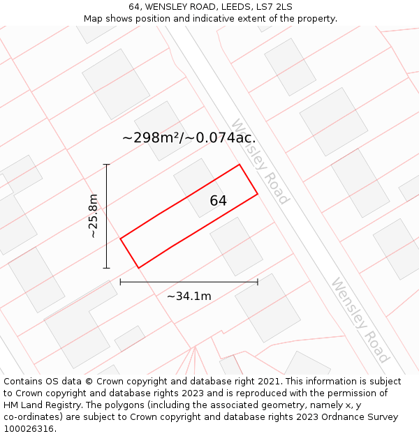 64, WENSLEY ROAD, LEEDS, LS7 2LS: Plot and title map