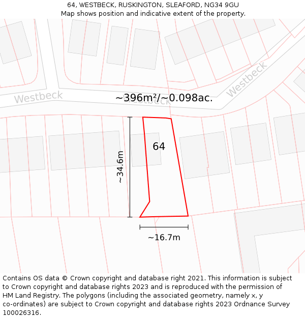 64, WESTBECK, RUSKINGTON, SLEAFORD, NG34 9GU: Plot and title map