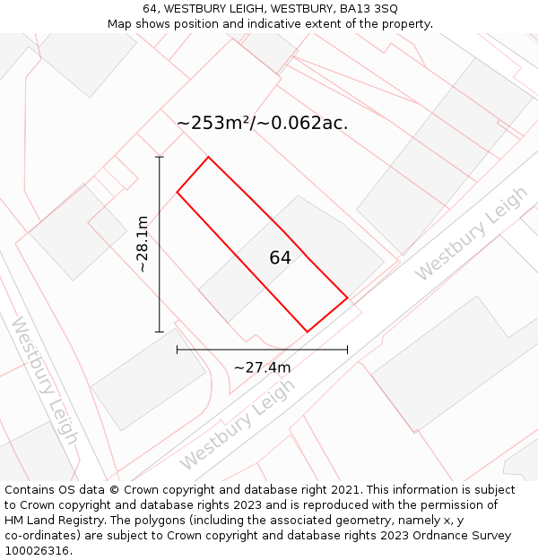 64, WESTBURY LEIGH, WESTBURY, BA13 3SQ: Plot and title map