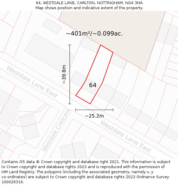 64, WESTDALE LANE, CARLTON, NOTTINGHAM, NG4 3NA: Plot and title map