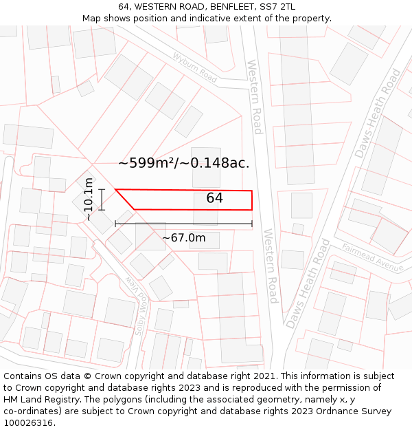 64, WESTERN ROAD, BENFLEET, SS7 2TL: Plot and title map