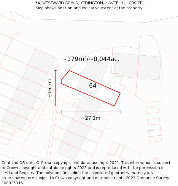 64, WESTWARD DEALS, KEDINGTON, HAVERHILL, CB9 7PJ: Plot and title map