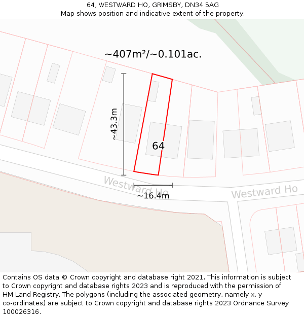 64, WESTWARD HO, GRIMSBY, DN34 5AG: Plot and title map