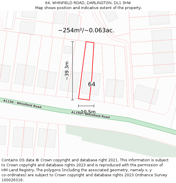 64, WHINFIELD ROAD, DARLINGTON, DL1 3HW: Plot and title map