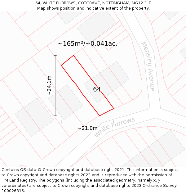 64, WHITE FURROWS, COTGRAVE, NOTTINGHAM, NG12 3LE: Plot and title map