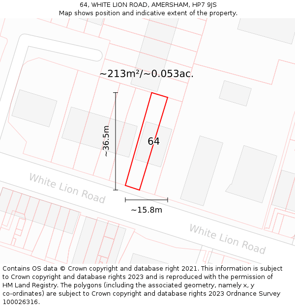 64, WHITE LION ROAD, AMERSHAM, HP7 9JS: Plot and title map